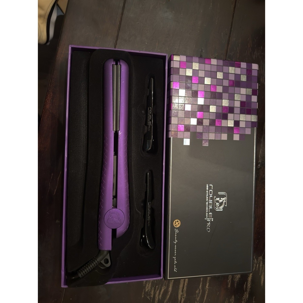 Royale Pro Purple Lilac 100%‎ Ceramic Flat Iron Hair Straightener with Clips Box